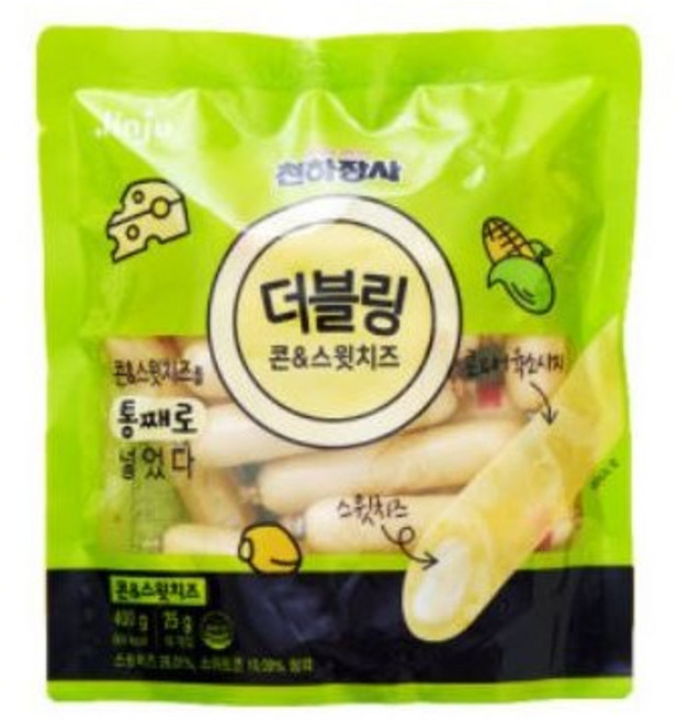 진주햄 천하장사 더블링 콘&스윗치즈, 400g, 8개