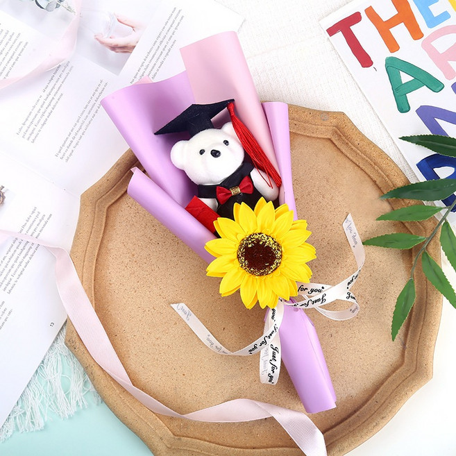 畢業熊花束 香皂花束 乾燥花束 情人節禮物 向日葵花束, 1個, 2.小熊花束紫