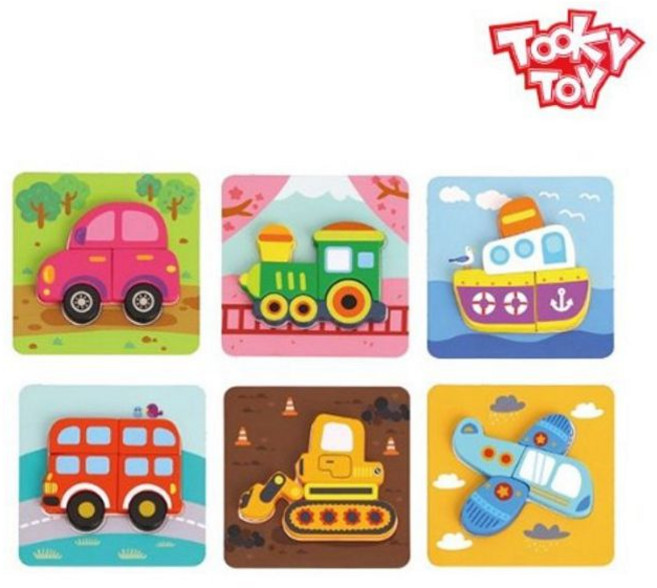 유아 감각발달 교구 미니 그림 장난감 퍼즐 교통수단 6종세트, 1개, 1