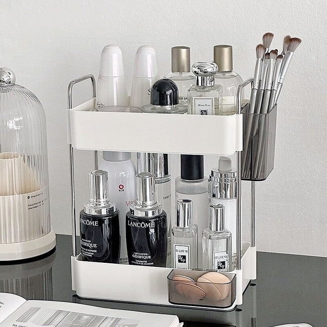 하니모니 2단 미니멀 모듈 화장대 화장품 수납 정리대, 화이트, 1개