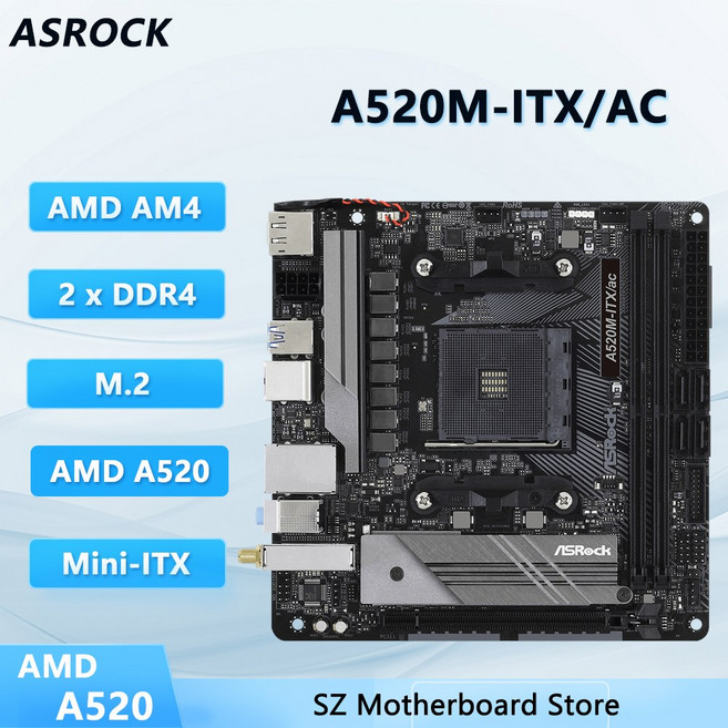 ASROCK A520 미니 A520M AM4 DDR4 3600 5800 ITX AC ITX 3400G 3200 CPU 64GB 3900 5600 SSD 지원 마더보드 소켓