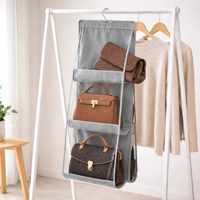 투명 가방보관함 가방걸이 명품백 가방정리대, 1개, 투명 3단 6칸