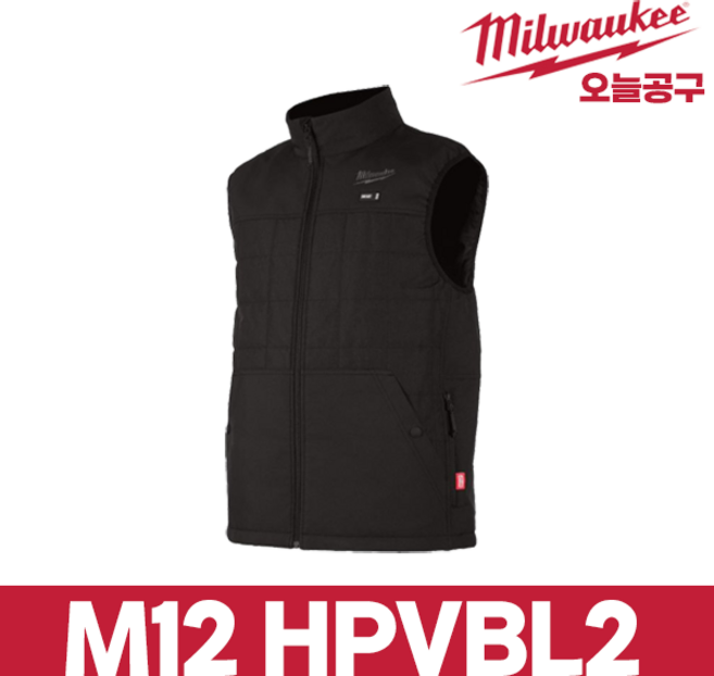 밀워키공식대리점 M12 HPVBL2 12V 히팅 기어 발열 조끼 가을 겨울 방한복 작업복 공구 열선 보온 조끼, 1개, 블랙