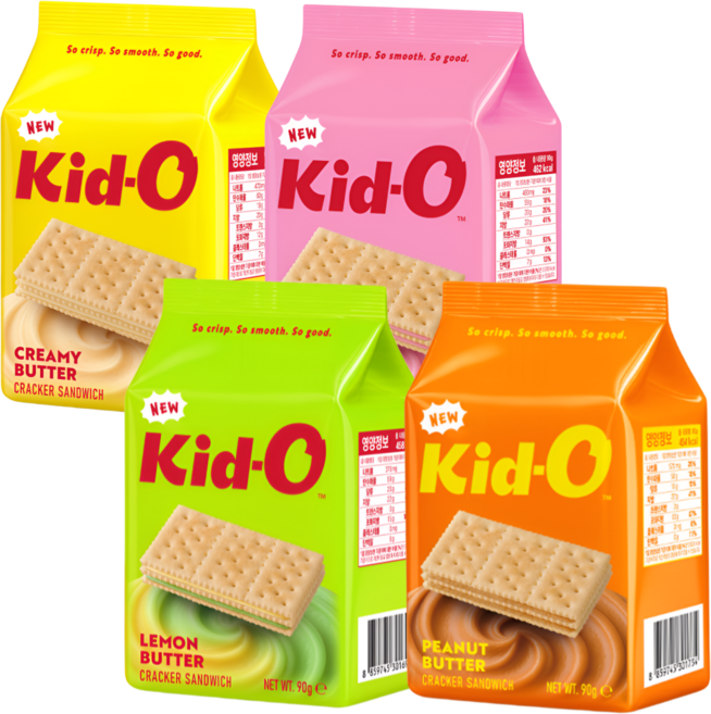 키도 과자 크래커 크리미버터90g+레몬버터90g+딸기크리미90g+피넛 버터90g 4종 세트 샌드위치 비스킷 사무실 간식