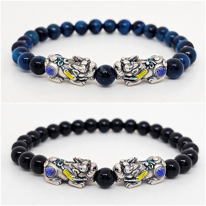 스타일돈나 청은 실버 99.9 블루 호안석 오닉스 비휴 팔찌 커플 기념일 생일 선물