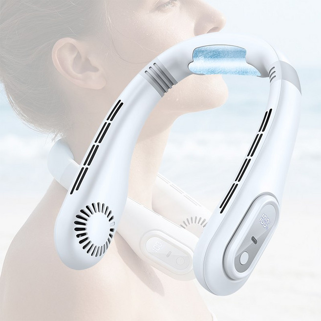 PYHO 브러시리스 모터식 무풍선풍기 무소음 목 선풍기 2024 참신한 디자인 넥선풍기, 화이트, J18-3000mAh