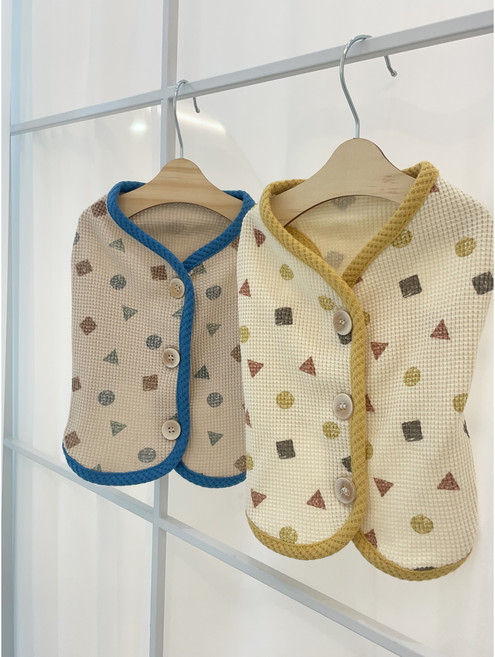 강아지 와플 나시 짱구 가디건 조끼, 블루, 1개