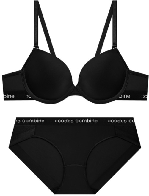 CODES COMBINE INNERWEAR 에센셜 원톤밴드 브라 햄팬티 세트 - 블랙 201752