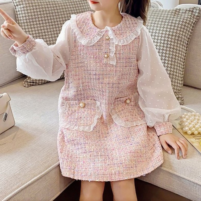 구빠방 여아 쉬폰 카라 트위드 원피스