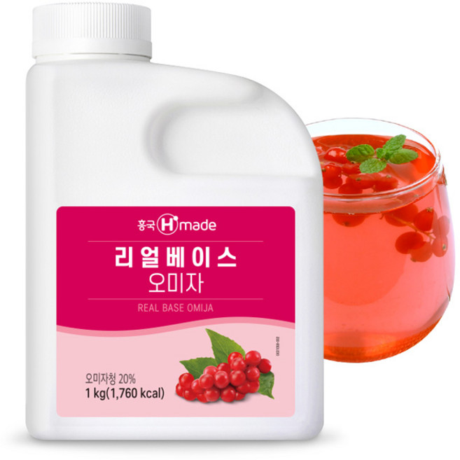 흥국에프앤비 흥국 맘스리얼베이스 오미자 1KG 1개 에이드 원액, 1L