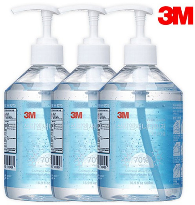 3M 손소독제 새니타이저 500ml x3개 에탄올 70% 9270, 3개