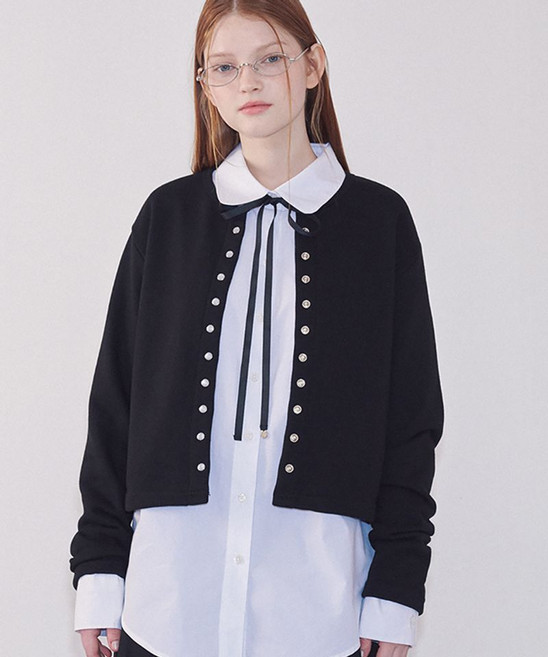 RONRON SNAP OPEN 스웨트 가디건 블랙