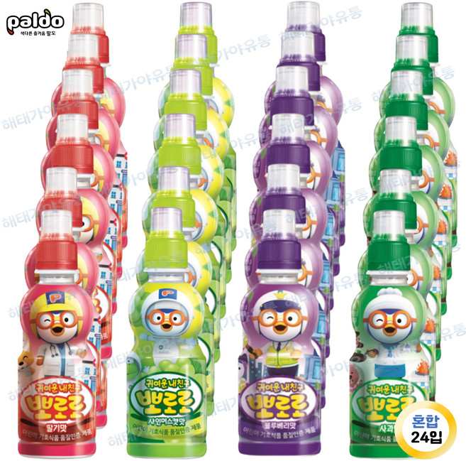 뽀로로 4종모음(딸기6+샤인머스캣6+블루베리6+사과6) 24개, 딸기+샤인머스캣+블루베리+사과, 235ml, 1세트