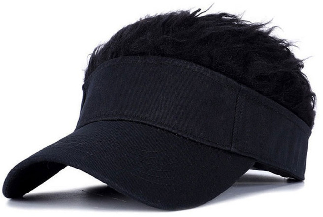 인모 썬캡 아웃도어 스포츠 골프 가발 모자 인조 헤어 캡모자, 블랙블랙, 1개