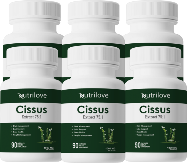 Nutrilove Cissus Quadrangularis 1000mg 고농축 75배 히말라야의 시서스 추출 파우더 캡슐에 케토스테로이드 20% 함유 90캡슐/병, 6개, 90정