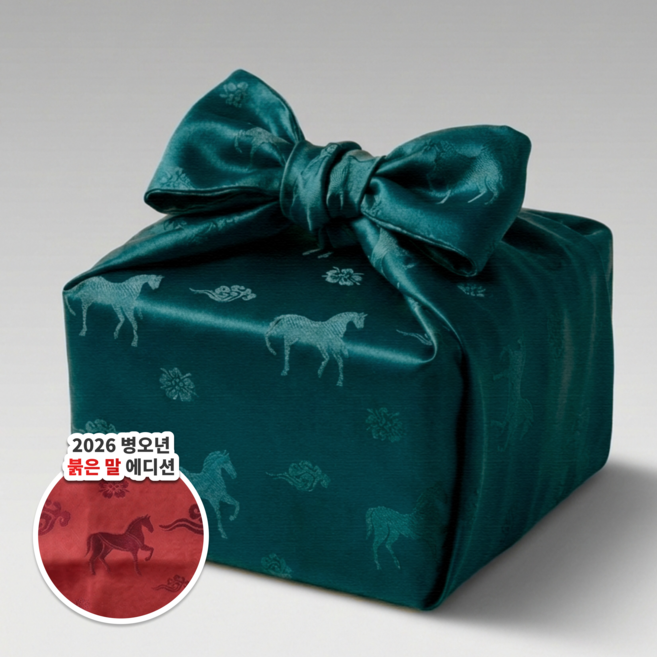고급 2026 병오년 말 디자인 와인 홍삼 건강식품 선물 보자기 60*60cm, 1개, 프리미엄 청록