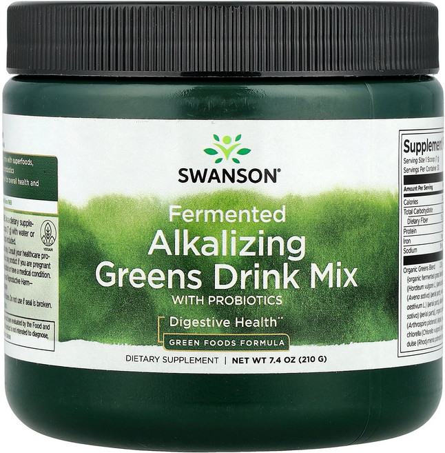 스완슨 프로바이오틱스 유산균스 유산균가 발효 퍼멘티드 알칼리화 채소 드링크 믹스 7.4온스 210g Swanson Fermented Alkalizing Greens Drink, 1