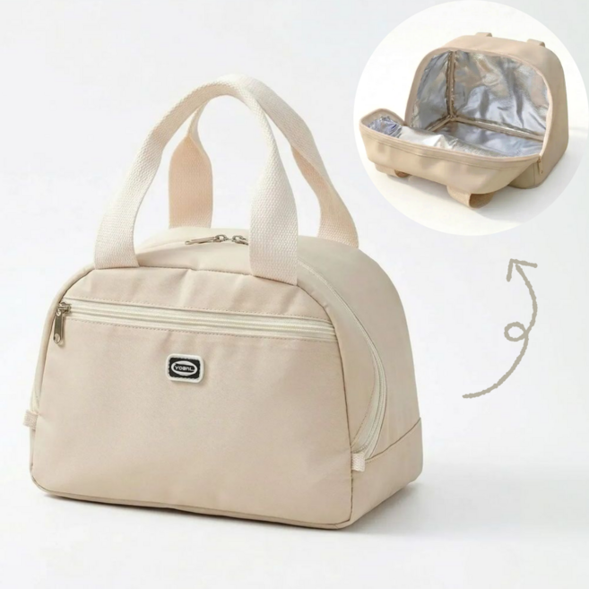 보온 보냉 도시락 가방 와이드 오픈 런치백 피크닉 가방, 베이지, 1개