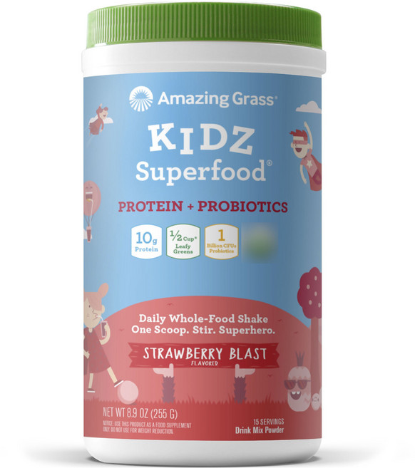 어메이징그라스 어린이 슈퍼푸드 프로틴 + 프로바이오틱 딸기 블라스트, 1개, 255g