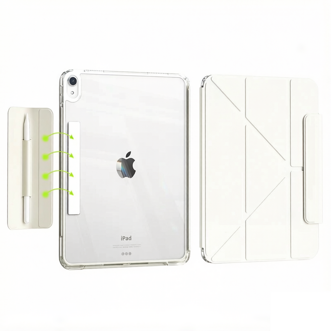 AOUB iPad 보호 케이스 Air 11인치(M4) Y자형 멀티 앵글 접이식 스탠드 iPad10/11/12세대 자석 분할 Pro 11인치 자동 각성 휴면 연필 보관, 흰색, 1개
