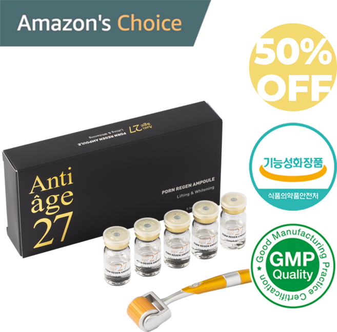 안티에이지27 PDRN 연어앰플 재생앰플 기미잡티제거 (5.5ml*5바이알) +MTS롤러 (0.20mm/0.25mm), 1개, 5.5ml