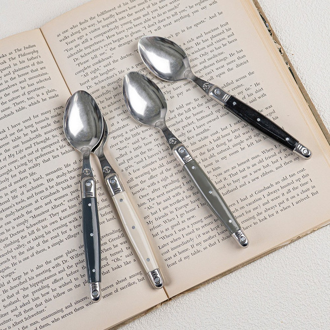 까르투하 오로 라귀올 스텐 디저트 커피 티 스푼 카페 커트러리, 다크우드