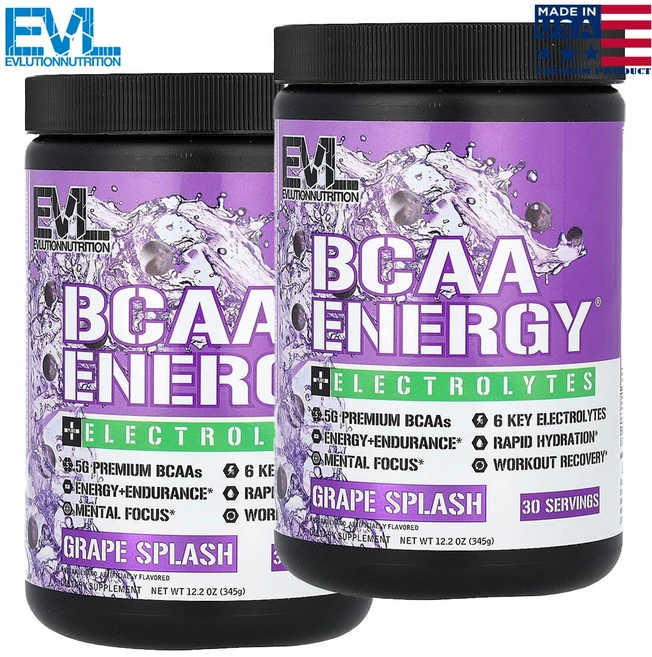 EVLution Nutrition BCAA 에너지 플러스 전해질 그레이프 스플래시 345g 2개 - 쿠팡