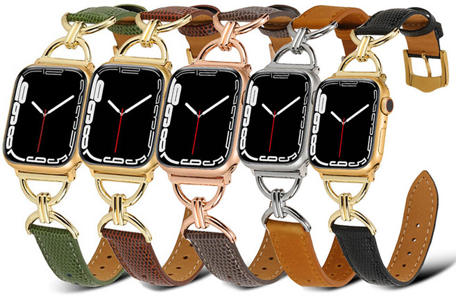 애플 워치 se 8 7 6 5 4 3 2 세대 38 40 41 42 44 45 mm 체인 메탈 슬림 스트랩 가죽 밴드 패션 시계줄, maw1140 g브라운, 1개