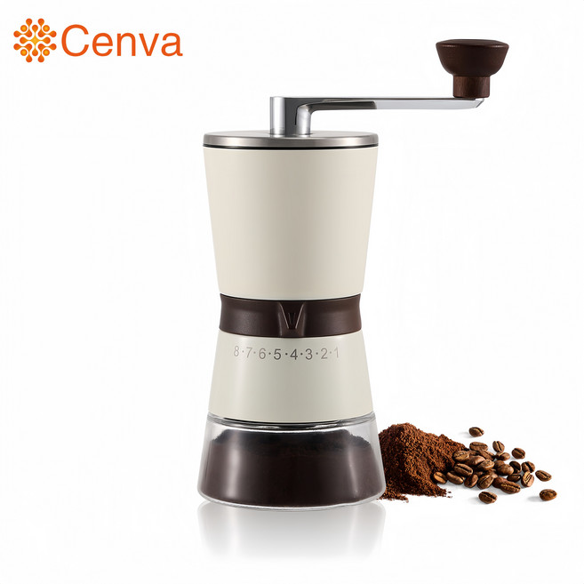Cenva 가정용 수동 커피그라인더 고속 분쇄기 분쇄도 조절가능, 화이트