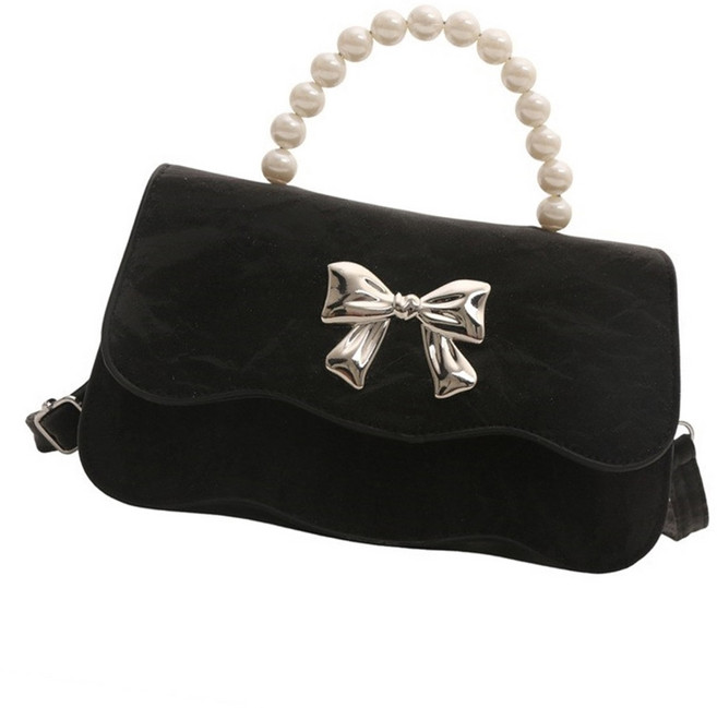 여자 PU 가죽 달콤한 활 어깨 가방 진주 페르시 핸들 핸드백 지갑 조절 가능한 스트랩 작은 Crossbody 가방