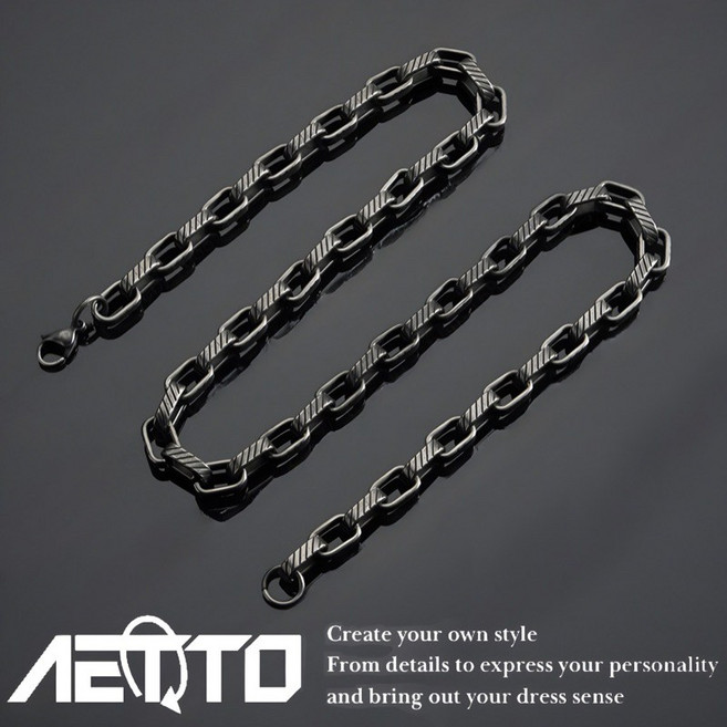 AETTO 條紋方扣項鍊 新款復古做舊竹節鍊 男女可戴