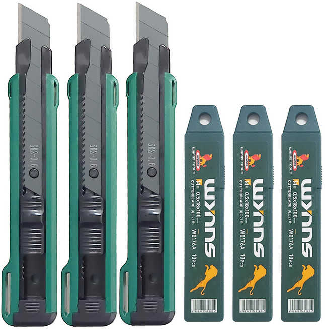 프로기어스 일본 SK2 고강도 특수강 칼날 커터칼 3개 + 칼날(30개), 1세트