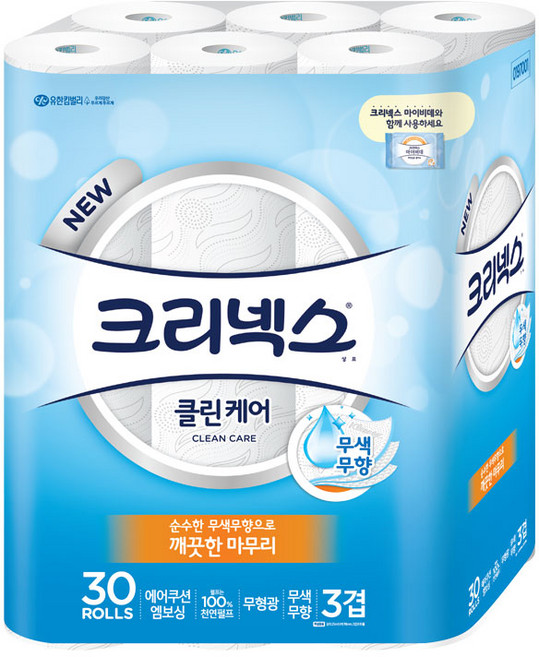 크리넥스 클린케어 3겹 25M 30롤X1팩화장지휴지, 단품