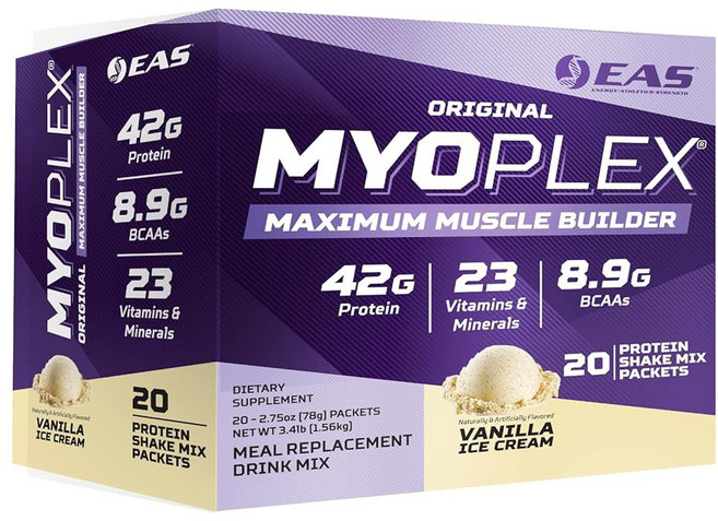 EAS 마이오플렉스 맥시멈 머슬 식사 대용 단백질 음료 믹스 블렌드 42g 개별 패킷 20개 더블 리치 초콜릿, Vanilla Ice Cream, 1
