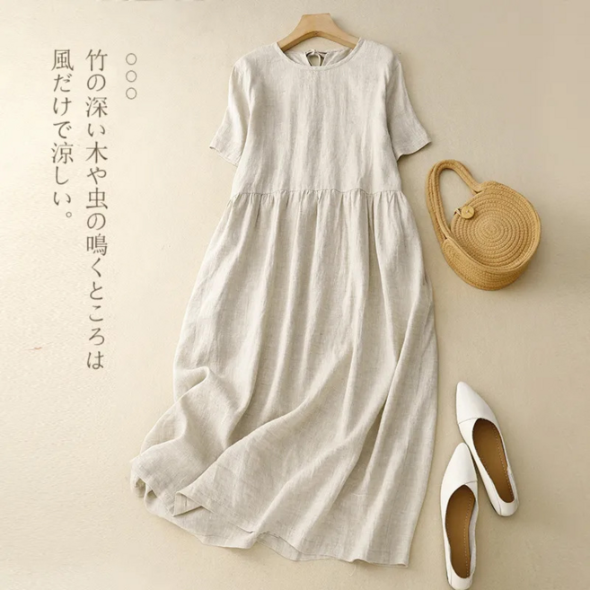 簡約風純色中長款連衣裙夏季新款顯瘦裙子女