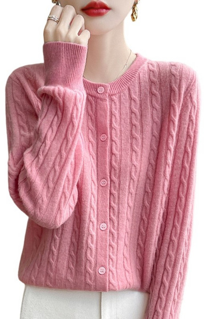 여성 기본핏 라운드넥 세로 꽈배기 데일리 니트 가디건 아유꽈가디건 Women's Cardigan DMR542