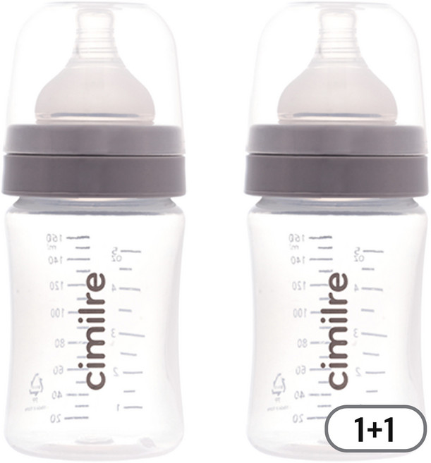 시밀레 클래식 와이드 PP젖병 1+1 160ml (젖꼭지 포함), 그레이