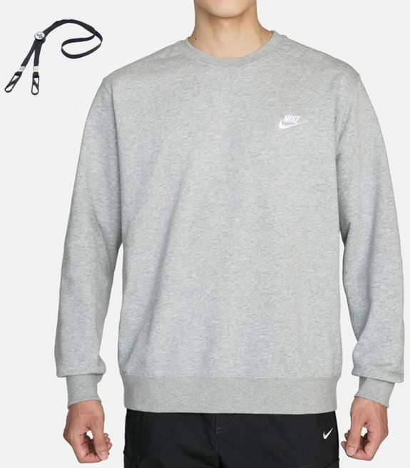 NIKE 刺繡圓領長袖T恤 灰色+PG掛繩