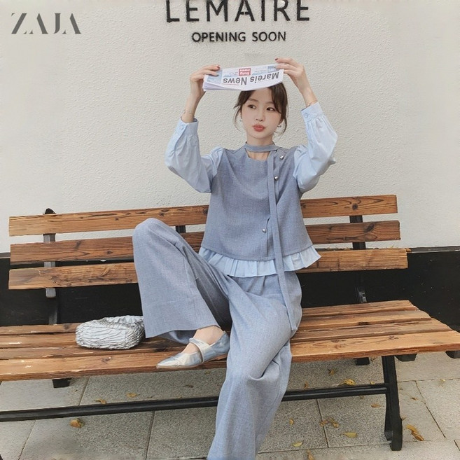 ZAJA 여성 봄 가을 캐주얼 정장 세트 하객룩 투피스