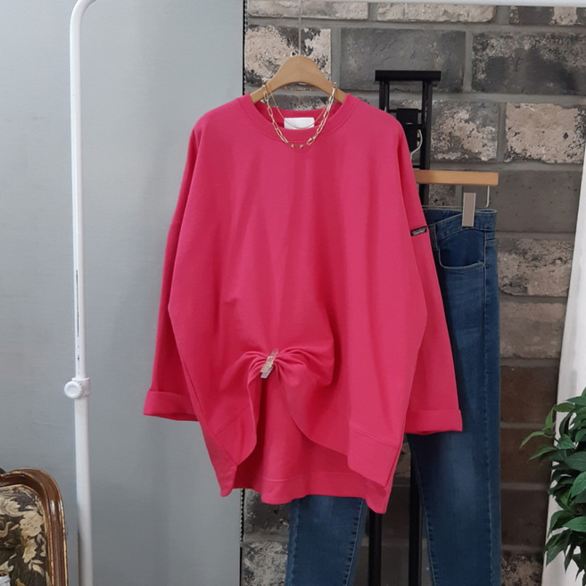 상상그이상 여성용 국내제작 루즈핏 무지 라운드넥 맨투맨 언발 기장 쭈리안감 루즈핏 데일리 기본 맨투맨