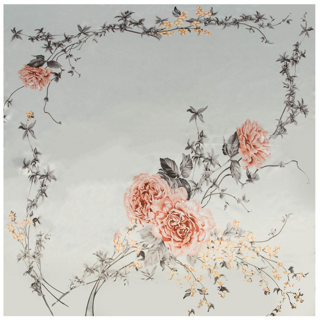 구미 스카프 사랑의 플라워 머플러 90cm 작은 사각 스카프 인조 실크 숄