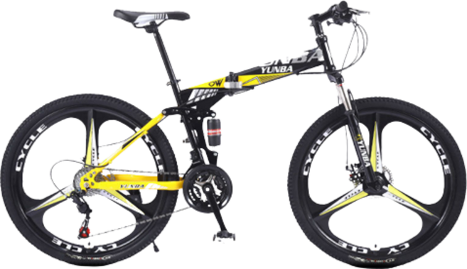 XFeng 접이식 MTB 자전거 21/26인치 여성남성공용자전거, 21단 26인치 엘로우-삼도일체륜, 1개