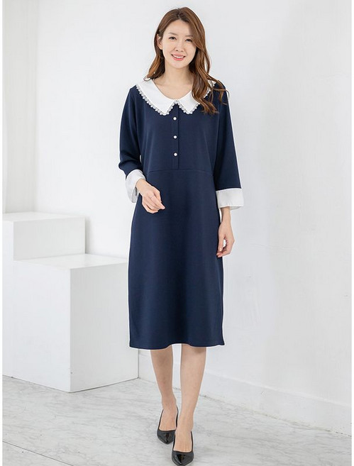 모슬린 엄마옷 러카라 라운드 7부 원피스 602FGH094 마담/중년여성/빅사이즈/50대/60대