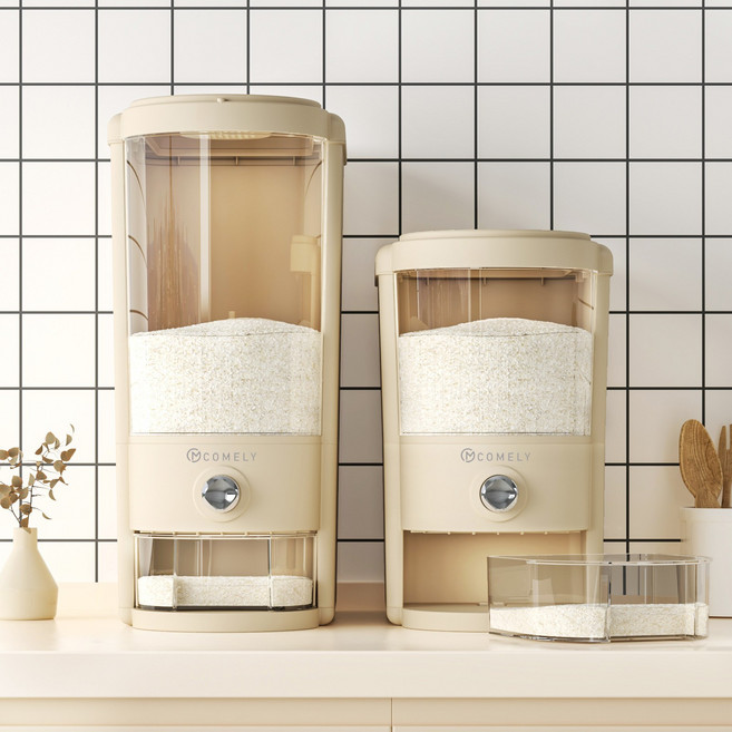 라보토리 원터치 게량 다용도 밀폐 쌀통, 1개, 크림 화이트