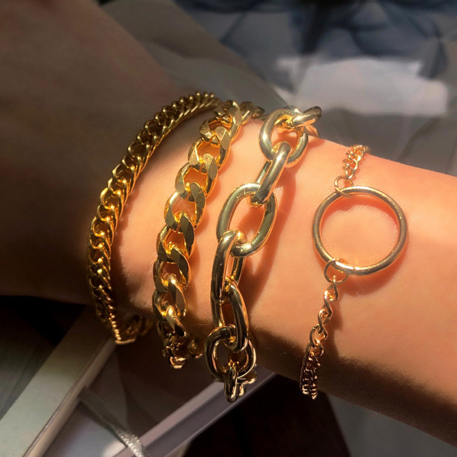 마크 골드 체인 팔찌 4종 세트