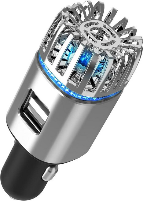자동차 공기 청정기 이온화 장치 12V 플러그인 자동차 공기 청정기 듀얼 고속 충전 USB 자동차 충전기 560만 음이온 방출 먼지 담배 연기 나쁜 냄새 제거 은빛, 자동차 공기 청정기 이온화 장치, 12V 플러그인 자동