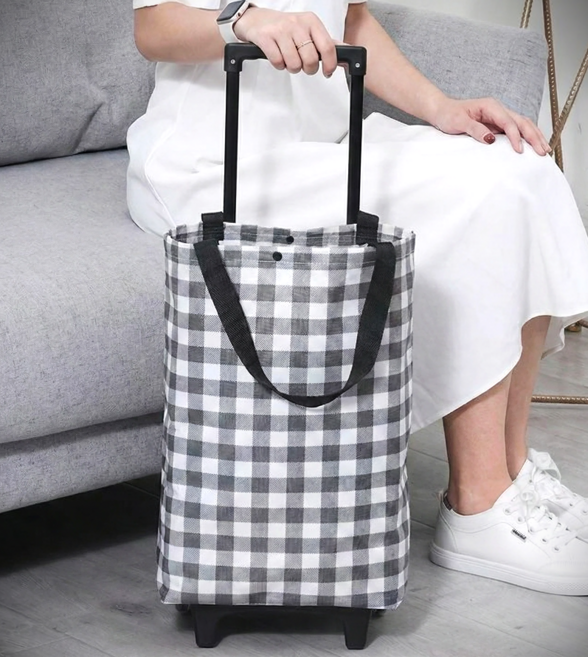 벨로브 휴대용 접이식 바퀴 장바구니 시장 캐리어 카트, 1개, 체크그레이