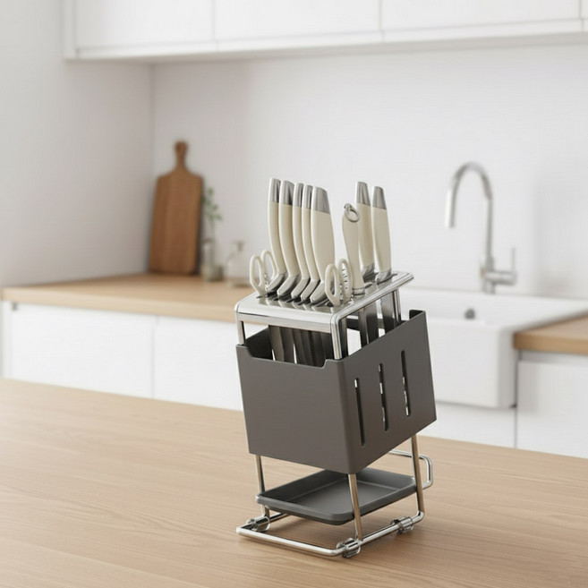 드흐으 위생 올스텐 물빠짐 9구 칼꽂이, 1개, 건메탈