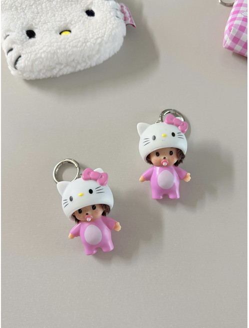 핑크 몬치치 키티 햇 키링 백참 키홀더 고리, 1개, 서있는 몬치 키티