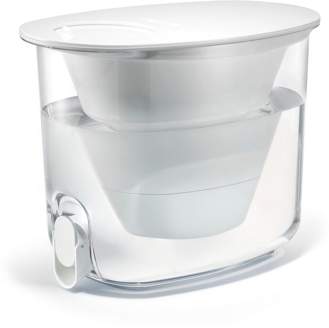 라이프스트로우 홈 대용량 정수 필터 디스펜서 35컵 흰색 BPA 프리로 매일 박테리아 기생충 미세 플라스틱 PFAS 납으로부터 보호하고 맛을 개선합니다, White, 1개